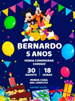 Convite de Aniversário Turma do Mickey para Editar Online