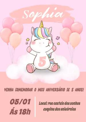 Convite de Aniversário Unicórnio Fofo para Editar Online