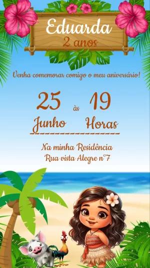 Convite Aniversário Moana Baby com Personagens para Editar Online