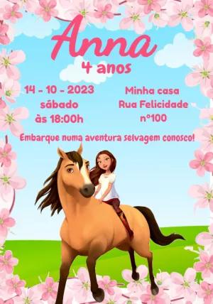 Convite Aniversário Spirit Rosa com Flores Editável Online