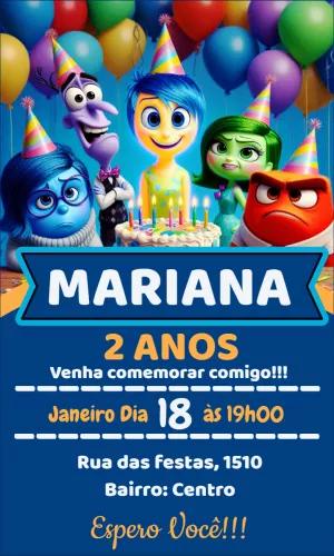 Convite Aniversário Divertida Mente com Personagens para Editar
