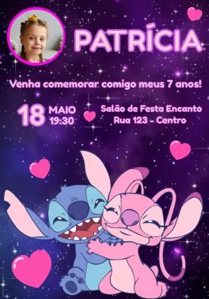 Convite Aniversário Stitch e Angel com Foto para Editar Online