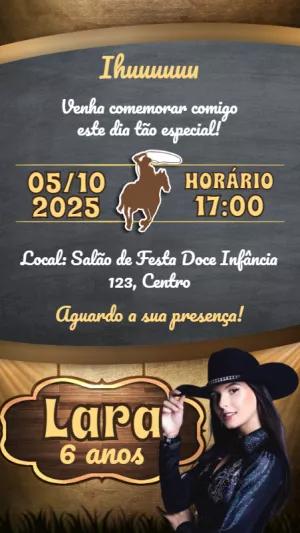 Convite de Aniversário Boiadeira Country para Editar Online
