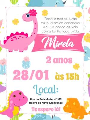 Convite Aniversário Dinossauro Baby Menina para Editar Online