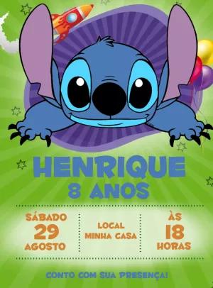 Convite de Aniversário Stitch para Editar e Imprimir