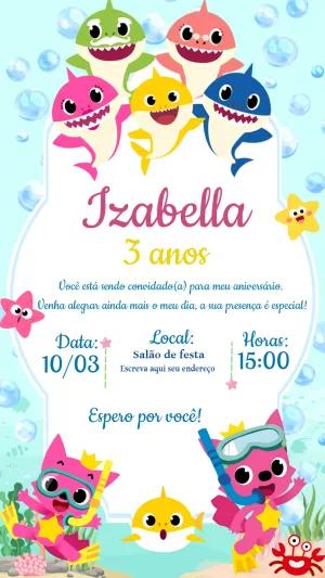 Convite de Aniversário Baby Shark para Editar Online