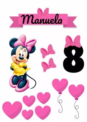 Topo de Bolo Aniversário Minnie Mouse para Editar Online