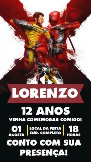Convite de Aniversário Deadpool e Wolverine para Editar Online