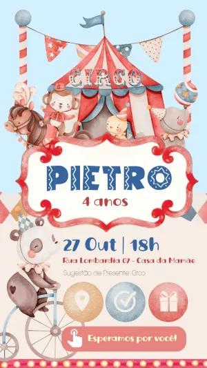 Convite de Aniversário Circo com Animais para Editar Online
