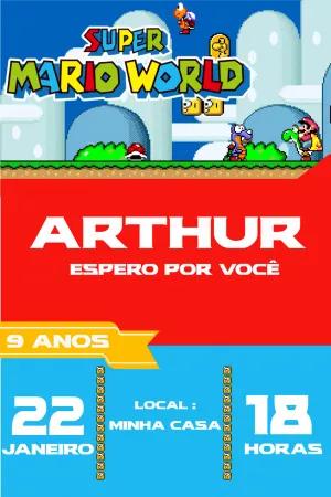Convite de Aniversário Super Mario World para Editar Online