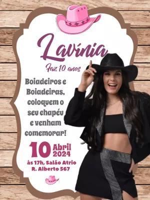 Convite de Aniversário Boiadeira Country para Editar Online