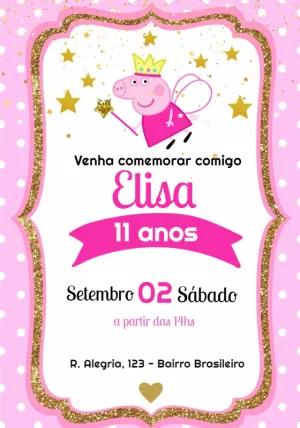 Convite Aniversário Peppa Pig Princesa para Editar Online