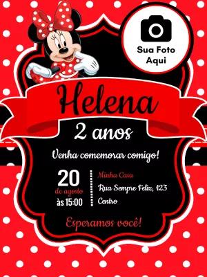 Convite Aniversário Minnie Vermelha com Foto para Editar Online