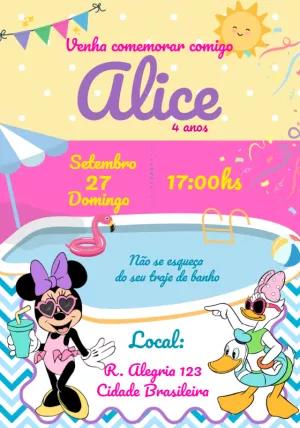 Convite Aniversário Minnie Pool Party para Editar Online