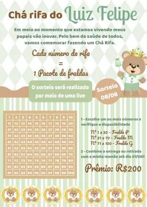 Convite Chá Rifa Ursinho Príncipe para Editar Online