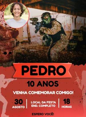 Convite de Aniversário Paintball com Foto para Editar Online