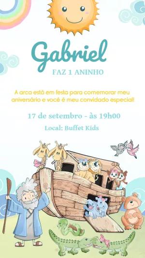 Convite Aniversário Arca de Noé com Animais para Editar