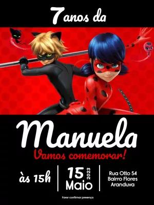 Convite de Aniversário Ladybug e Cat Noir para Editar Online
