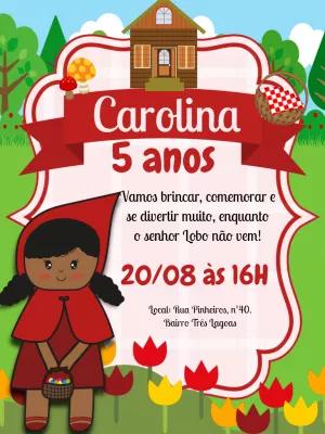 Convite Aniversário Chapeuzinho Vermelho Negra para Editar