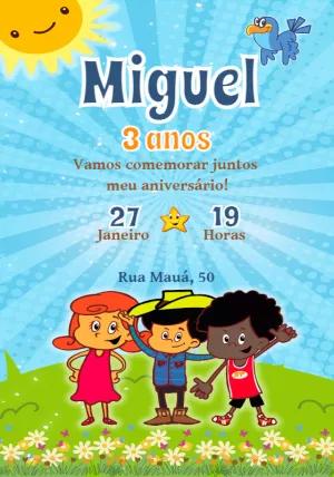 Convite Aniversário 3 Palavrinhas com Personagens para Editar