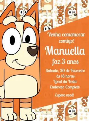 Convite de Aniversário Bluey e Bingo para Editar Online