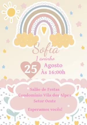 Convite Aniversário Arco Íris Boho Editável Online
