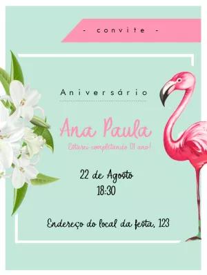 Convite de Aniversário Flamingo Tropical para Editar Online