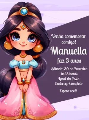 Convite Aniversário Jasmine Princesa para Editar Online