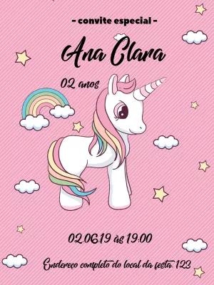 Convite de Aniversário Unicórnio Fofo para Editar Online