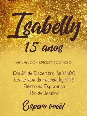Convite de 15 Anos Dourado com Glitter para Editar Online