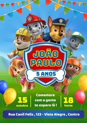 Convite de Aniversário Patrulha Canina para Editar Online