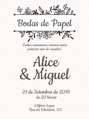 Convite Bodas de Papel Floral para Editar Online