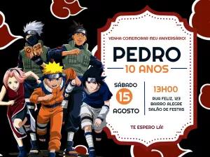 Convite Aniversário Naruto com Personagens para Editar Online