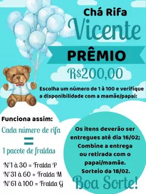 Convite Chá Rifa Ursinho Baloeiro para Editar Online
