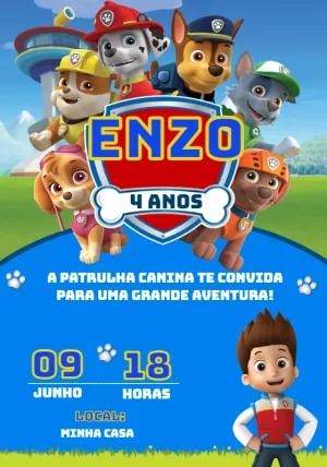 Convite de Aniversário Patrulha Canina para Editar Online