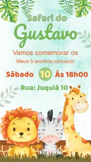 Convite Aniversário Safari com Animais para Editar Online
