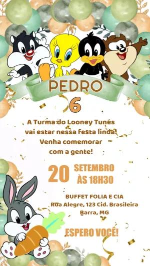 Convite Aniversário Looney Tunes Baby para Editar Online