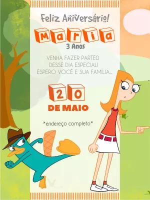 Convite de Aniversário Phineas e Ferb para Editar Online
