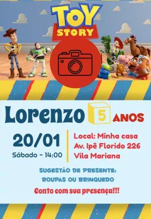 Convite Aniversário Toy Story com Foto para Editar Online