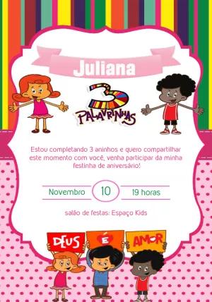 Convite de Aniversário 3 Palavrinhas para Editar Online