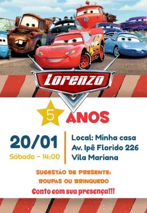 Convite de Aniversário Carros Disney para Editar Online