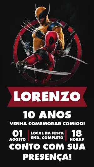 Convite de Aniversário Deadpool e Wolverine para Editar Online