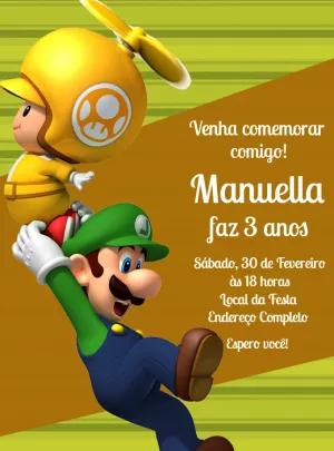Convite Aniversário Luigi Super Mario para Editar Online