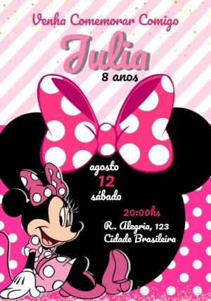 Convite Aniversário Minnie Mouse Rosa para Editar Online