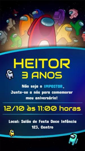 Convite Aniversário Among Us com Personagens para Editar Online