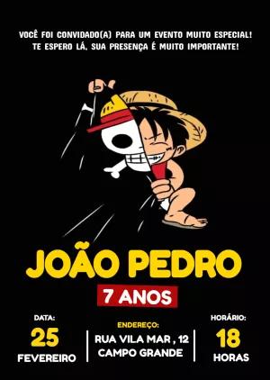 Convite de Aniversário One Piece com Luffy para Editar Online