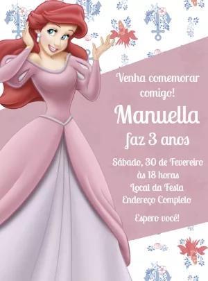 Convite Aniversário Ariel A Pequena Sereia para Editar Online