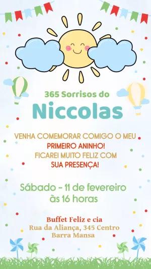 Convite Aniversário 1 Ano 365 Sorrisos para Editar Online
