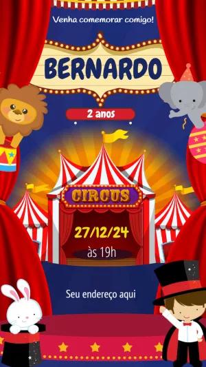 Convite de Aniversário Circo com Animais para Editar Online
