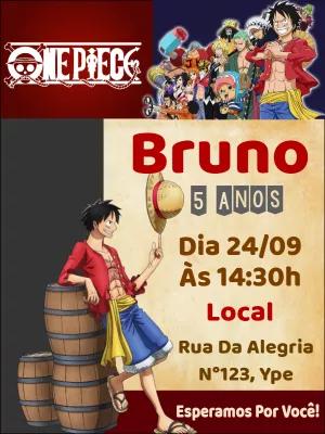 Convite Aniversário One Piece com Personagens para Editar Online